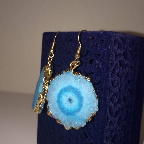 LAST PAIR! Gold & Ocean Geode Slice Earrings - Picture 8 of 10
